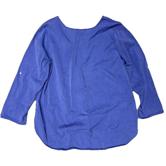 SOFT SURROUNDINGS Tencil Tunic Roll Tab Blouse Womens L 3/4 Sleeve Periwinkle - Picture 2 of 2